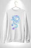 Çin Sitili Ejderha Bereket Tanrısı Erkek Kadın Unisex Dijital Baskılı Beyaz Sweatshirt