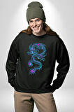 Çin Sitili Ejderha Bereket Tanrısı Erkek Kadın Unisex Dijital Baskılı Siyah Sweatshirt