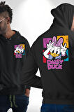 Daisy Duck Eğlenceli Tasarım Erkek Kadın Siyah Ön Sırt Baskılı Kapüşonlu Sweatshirt Hoodie