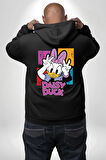 Daisy Duck Eğlenceli Tasarım Erkek Kadın Siyah Ön Sırt Baskılı Kapüşonlu Sweatshirt Hoodie