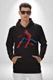 Spiderman Kahraman Erkek Kadın Siyah Dijital Baskılı Kapüşonlu Sweatshirt Hoodie