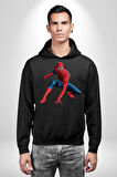 Spiderman Kahraman Erkek Kadın Siyah Dijital Baskılı Kapüşonlu Sweatshirt Hoodie