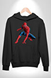 Spiderman Kahraman Erkek Kadın Siyah Dijital Baskılı Kapüşonlu Sweatshirt Hoodie
