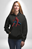 Spiderman Kahraman Erkek Kadın Siyah Dijital Baskılı Kapüşonlu Sweatshirt Hoodie