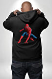 Spiderman Kahraman Erkek Kadın Siyah Ön Sırt Baskılı Kapüşonlu Sweatshirt Hoodie
