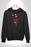 İron Man Demir Adam Erkek Kadın Siyah Dijital Baskılı Kapüşonlu Sweatshirt Hoodie