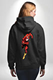 Flash Marvel Comics Film Kahraman Erkek Kadın Siyah Ön Sırt Baskılı Kapüşonlu Sweatshirt Hoodie
