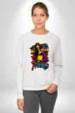 Kayakcı Kız  Erkek Kadın Unisex Dijital Baskılı Beyaz Sweatshirt