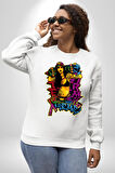 Kayakcı Kız  Erkek Kadın Unisex Dijital Baskılı Beyaz Sweatshirt