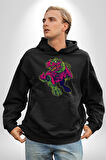CyberRex Neon ve Futuristik Dinozor Grafik
 Erkek Kadın Siyah Dijital Baskılı Kapüşonlu Sweatshirt Hoodie
