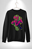 CyberRex Neon ve Futuristik Dinozor Grafik
 Erkek Kadın Unisex Dijital Baskılı Siyah Sweatshirt