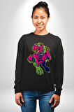 CyberRex Neon ve Futuristik Dinozor Grafik
 Erkek Kadın Unisex Dijital Baskılı Siyah Sweatshirt