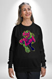 CyberRex Neon ve Futuristik Dinozor Grafik
 Erkek Kadın Unisex Dijital Baskılı Siyah Sweatshirt