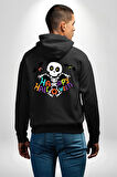 Halloween Skeleton Eğlenceli Cadılar Bayramı Erkek Kadın Siyah Ön Sırt Baskılı Kapüşonlu Sweatshirt Hoodie