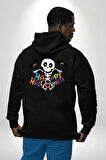 Halloween Skeleton Eğlenceli Cadılar Bayramı Erkek Kadın Siyah Ön Sırt Baskılı Kapüşonlu Sweatshirt Hoodie
