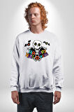 Halloween Skeleton Eğlenceli Cadılar Bayramı Erkek Kadın Unisex Dijital Baskılı Beyaz Sweatshirt