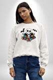 Halloween Skeleton Eğlenceli Cadılar Bayramı Erkek Kadın Unisex Dijital Baskılı Beyaz Sweatshirt