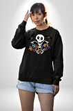Halloween Skeleton Eğlenceli Cadılar Bayramı Erkek Kadın Unisex Dijital Baskılı Siyah Sweatshirt