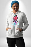 Space Party Astronaut Absürt Neon Renkli Uzay Erkek Kadın Beyaz Dijital Baskılı Kapüşonlu Sweatshirt Hoodie