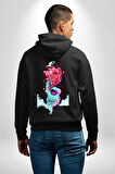 Space Party Astronaut Absürt Neon Renkli Uzay Erkek Kadın Siyah Ön Sırt Baskılı Kapüşonlu Sweatshirt Hoodie