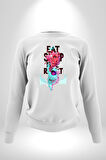 Space Party Astronaut Absürt Neon Renkli Uzay Erkek Kadın Unisex Dijital Baskılı Beyaz Sweatshirt