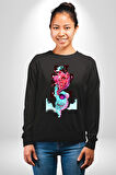 Space Party Astronaut Absürt Neon Renkli Uzay Erkek Kadın Unisex Dijital Baskılı Siyah Sweatshirt