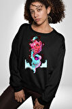 Space Party Astronaut Absürt Neon Renkli Uzay Erkek Kadın Unisex Dijital Baskılı Siyah Sweatshirt