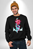 Space Party Astronaut Absürt Neon Renkli Uzay Erkek Kadın Unisex Dijital Baskılı Siyah Sweatshirt