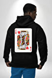 King of Hearts Klasik İskambil Kartı Grafiği Erkek Kadın Siyah Ön Sırt Baskılı Kapüşonlu Sweatshirt Hoodie