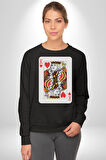 King of Hearts Klasik İskambil Kartı Grafiği Erkek Kadın Unisex Dijital Baskılı Siyah Sweatshirt