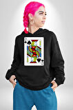 Jack of Spades Klasik İskambil Kartı Grafiği Erkek Kadın Siyah Dijital Baskılı Kapüşonlu Sweatshirt Hoodie