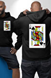 Jack of Spades Klasik İskambil Kartı Grafiği Erkek Kadın Siyah Ön Sırt Baskılı Kapüşonlu Sweatshirt Hoodie
