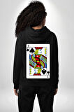 Jack of Spades Klasik İskambil Kartı Grafiği Erkek Kadın Siyah Ön Sırt Baskılı Kapüşonlu Sweatshirt Hoodie