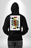 Jack of Spades Klasik İskambil Kartı Grafiği Erkek Kadın Siyah Ön Sırt Baskılı Kapüşonlu Sweatshirt Hoodie