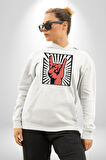 Rock On El İşareti Metal Horns Sembolü Erkek Kadın Beyaz Dijital Baskılı Kapüşonlu Sweatshirt Hoodie