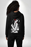 Tattooed Rose Lady Gothic Dövme Sanatı Temalı Erkek Kadın Siyah Ön Sırt Baskılı Kapüşonlu Sweatshirt Hoodie