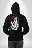 Tattooed Rose Lady Gothic Dövme Sanatı Temalı Erkek Kadın Siyah Ön Sırt Baskılı Kapüşonlu Sweatshirt Hoodie