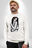 Tattooed Rose Lady Gothic Dövme Sanatı Temalı Erkek Kadın Unisex Dijital Baskılı Beyaz Sweatshirt