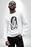 Tattooed Rose Lady Gothic Dövme Sanatı Temalı Erkek Kadın Unisex Dijital Baskılı Beyaz Sweatshirt
