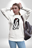Tattooed Rose Lady Gothic Dövme Sanatı Temalı Erkek Kadın Unisex Dijital Baskılı Beyaz Sweatshirt