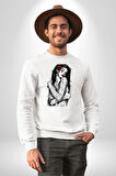 Tattooed Rose Lady Gothic Dövme Sanatı Temalı Erkek Kadın Unisex Dijital Baskılı Beyaz Sweatshirt