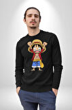Anime Pirate Hero Maceracı Ruh ve Korsan Erkek Kadın Unisex Dijital Baskılı Siyah Sweatshirt