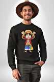 Anime Pirate Hero Maceracı Ruh ve Korsan Erkek Kadın Unisex Dijital Baskılı Siyah Sweatshirt