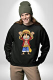 Anime Pirate Hero Maceracı Ruh ve Korsan Erkek Kadın Unisex Dijital Baskılı Siyah Sweatshirt