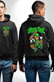 Home Run Monkey Beyzbol Eğlenceli Karakter Erkek Kadın Siyah Ön Sırt Baskılı Kapüşonlu Sweatshirt Hoodie