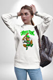 Home Run Monkey Beyzbol Eğlenceli Karakter Erkek Kadın Unisex Dijital Baskılı Beyaz Sweatshirt
