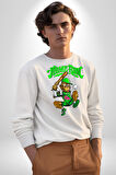 Home Run Monkey Beyzbol Eğlenceli Karakter Erkek Kadın Unisex Dijital Baskılı Beyaz Sweatshirt