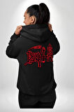 Death Metal Gotik ve Korku Temalı Tasarım Erkek Kadın Siyah Ön Sırt Baskılı Kapüşonlu Sweatshirt Hoodie
