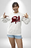 Death Metal Gotik ve Korku Temalı Tasarım Erkek Kadın Unisex Dijital Baskılı Beyaz Sweatshirt