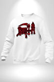 Death Metal Gotik ve Korku Temalı Tasarım Erkek Kadın Unisex Dijital Baskılı Beyaz Sweatshirt